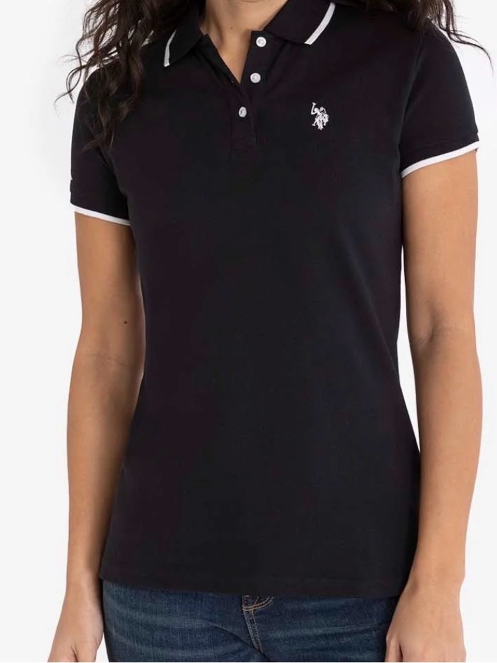 U.S. Polo Assn. Black Polo Top with White Trim - Short Sleeve